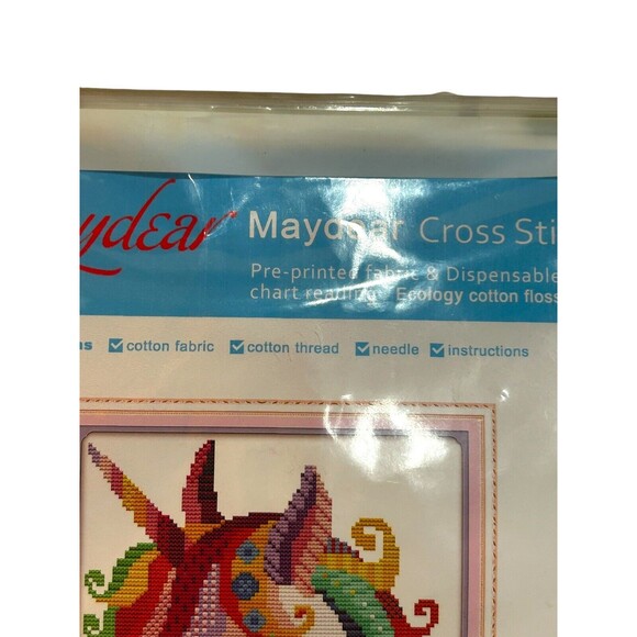 Maydear Rainbow Unicorn Stamped Cross Stitch Embroidery Kit Needlework 15” x11” - Picture 3 of 7